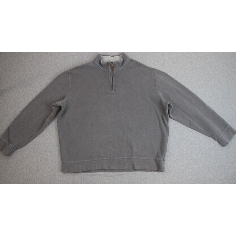 Lands End Sweater Mens XXL‎ (50-52) Gray 100% Cotton Pullover Mock Neck 1/4 Zip